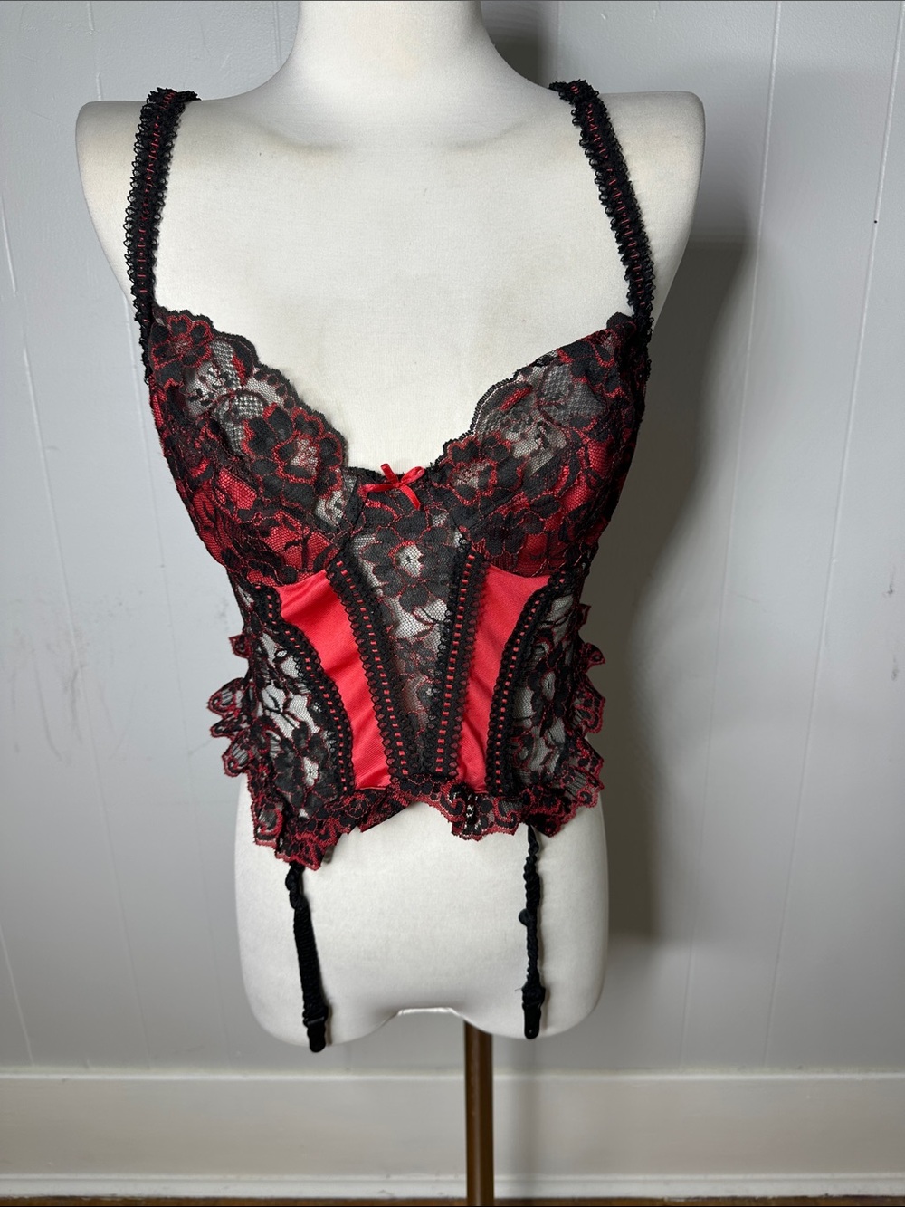 Vintage 60s Sears Sexy Hot Red Lace Vixen Corset Bustier Top